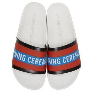 OPENING CEREMONY White Rubber Printed Ace Pool Slides / Sandals 8 NIB